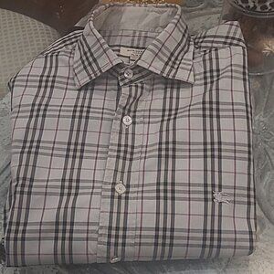 BURBERRY LONDON MEN'S LONG SLEEVE COTTON NOVA CHECK GRAY SHIRT S